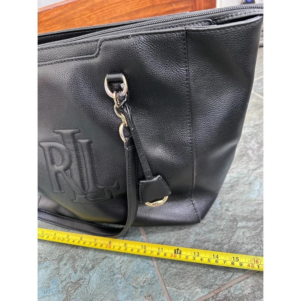 Lauren Ralph Lauren Satchel Black Shoulder Bag Leather Embossed Logo *scuff
